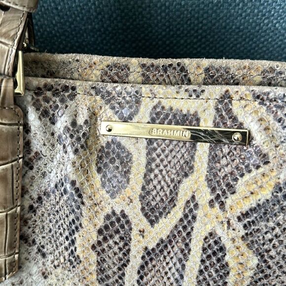 Brahmin Medium Asher Satchel Natural Leighton Handbag Purse Snakeskin Taupe - Picture 5 of 15